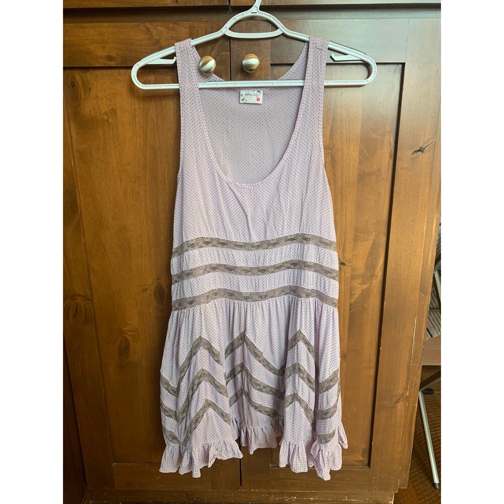 Intimately Free People Lavender Polka Dot Lace Trim Mini Dress Slip Racerback